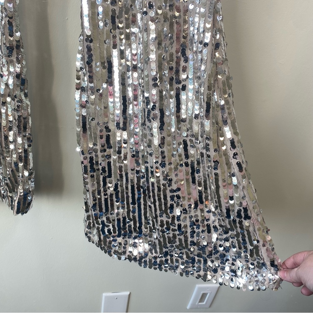 Zara Silver Sequin Flare Pants - Picture 3 of 8